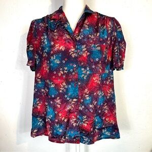 Vintage 70s 80s Pykettes Size M L Medium Large Button Down Shirt Top Colorful